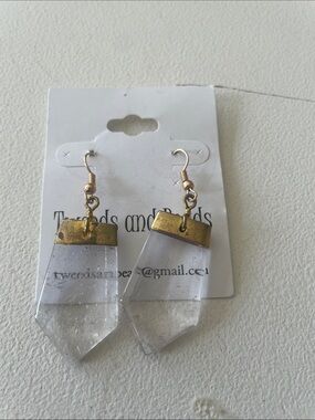Tweeds Clear Crystal Point Dangle Earrings with Gold Caps